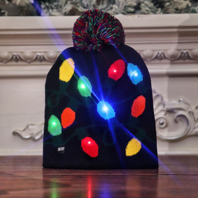 New Christmas decorations,adult and children's knitted Christmas hats,colorful luminous knitted hats,high-end elderly Christmas hats,flanged hats with balls  LED lights,suitable for various occasions