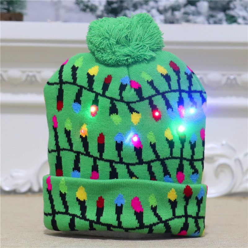 New Christmas decorations,adult and children's knitted Christmas hats,colorful luminous knitted hats,high-end elderly Christmas hats,flanged hats with balls  LED lights,suitable for various occasions