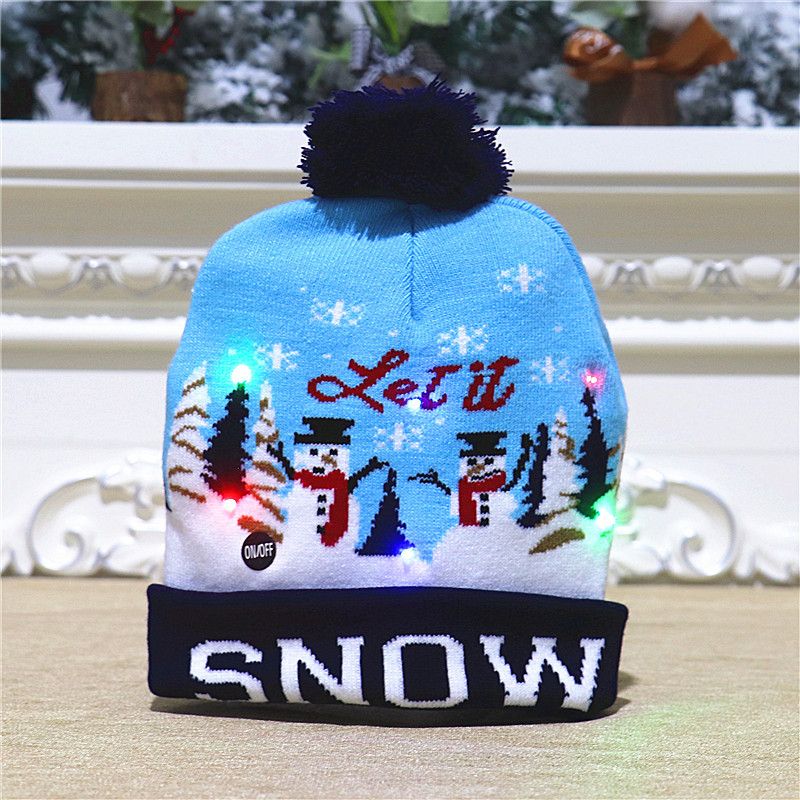 New Christmas decorations,adult and children's knitted Christmas hats,colorful luminous knitted hats,high-end elderly Christmas hats,flanged hats with balls  LED lights,suitable for various occasions