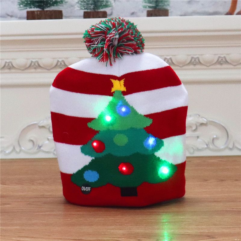 New Christmas decorations,adult and children's knitted Christmas hats,colorful luminous knitted hats,high-end elderly Christmas hats,flanged hats with balls  LED lights,suitable for various occasions