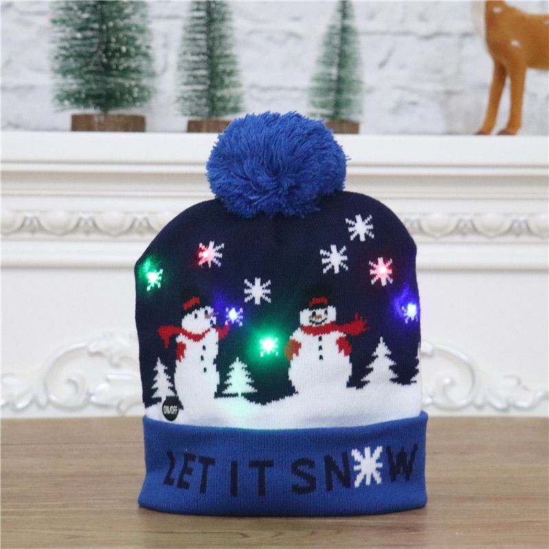 New Christmas decorations,adult and children's knitted Christmas hats,colorful luminous knitted hats,high-end elderly Christmas hats,flanged hats with balls  LED lights,suitable for various occasions