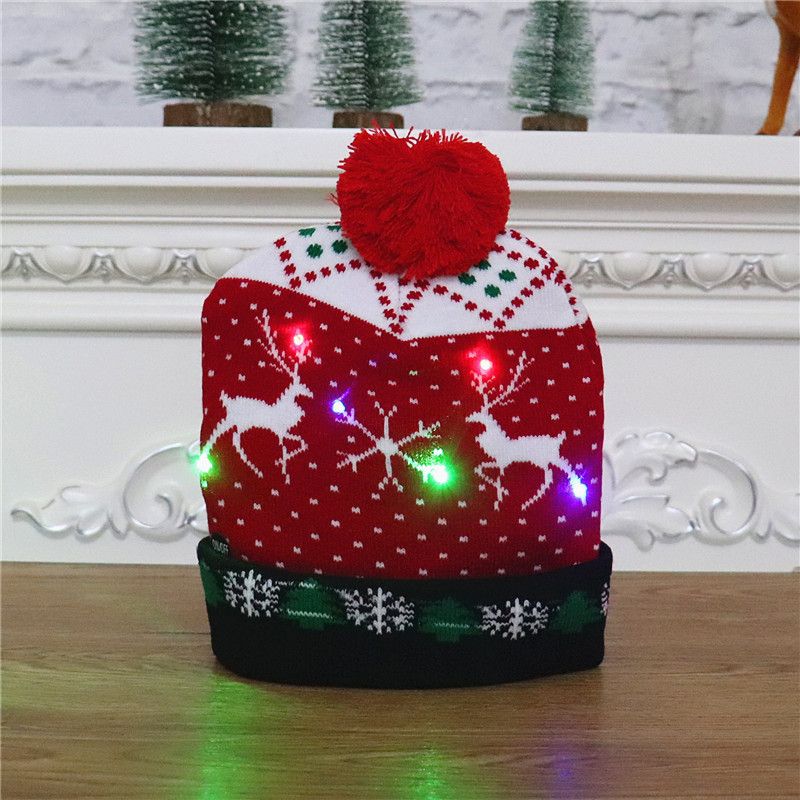 New Christmas decorations,adult and children's knitted Christmas hats,colorful luminous knitted hats,high-end elderly Christmas hats,flanged hats with balls  LED lights,suitable for various occasions