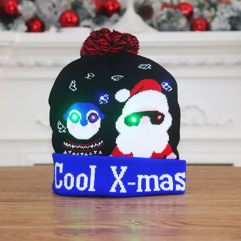New Christmas decorations,adult and children's knitted Christmas hats,colorful luminous knitted hats,high-end elderly Christmas hats,flanged hats with balls  LED lights,suitable for various occasions