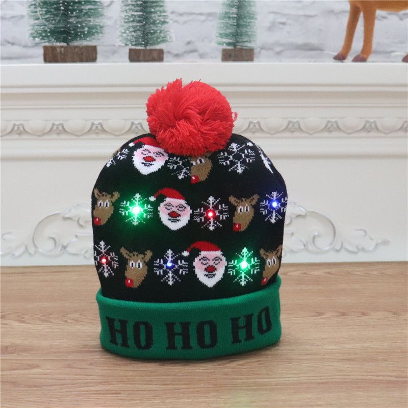 New Christmas decorations,adult and children's knitted Christmas hats,colorful luminous knitted hats,high-end elderly Christmas hats,flanged hats with balls  LED lights,suitable for various occasions