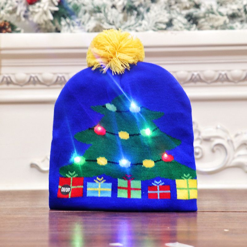 New Christmas decorations,adult and children's knitted Christmas hats,colorful luminous knitted hats,high-end elderly Christmas hats,flanged hats with balls  LED lights,suitable for various occasions