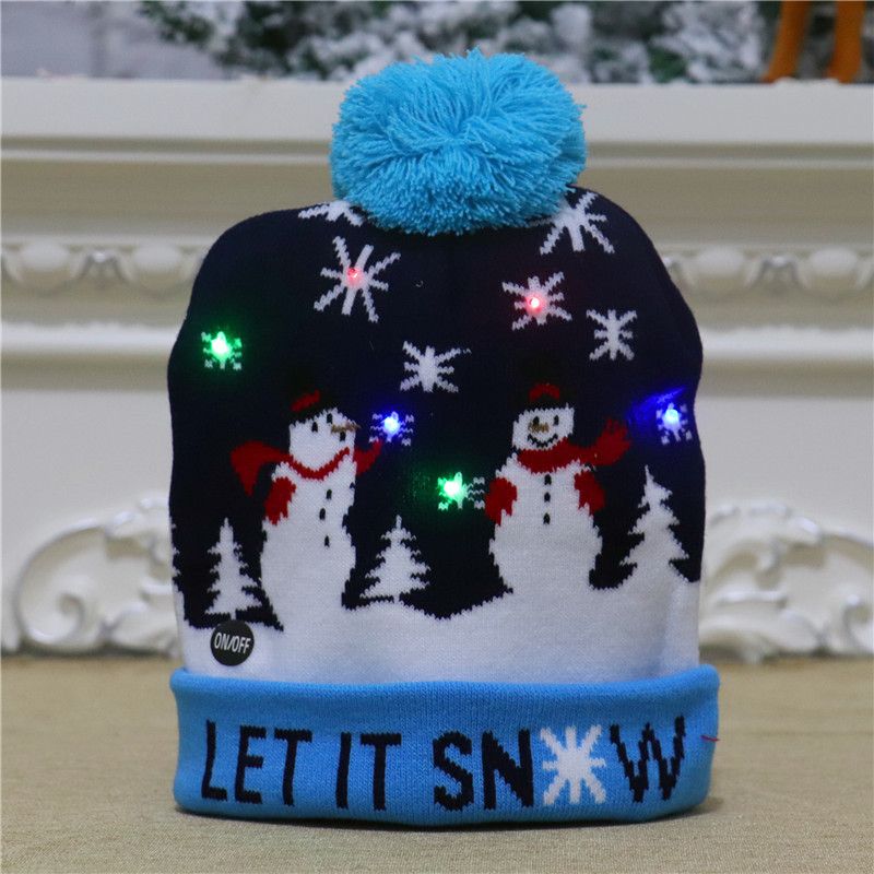 New Christmas decorations,adult and children's knitted Christmas hats,colorful luminous knitted hats,high-end elderly Christmas hats,flanged hats with balls  LED lights,suitable for various occasions
