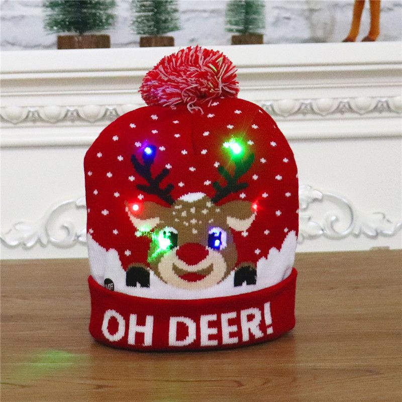 New Christmas decorations,adult and children's knitted Christmas hats,colorful luminous knitted hats,high-end elderly Christmas hats,flanged hats with balls  LED lights,suitable for various occasions