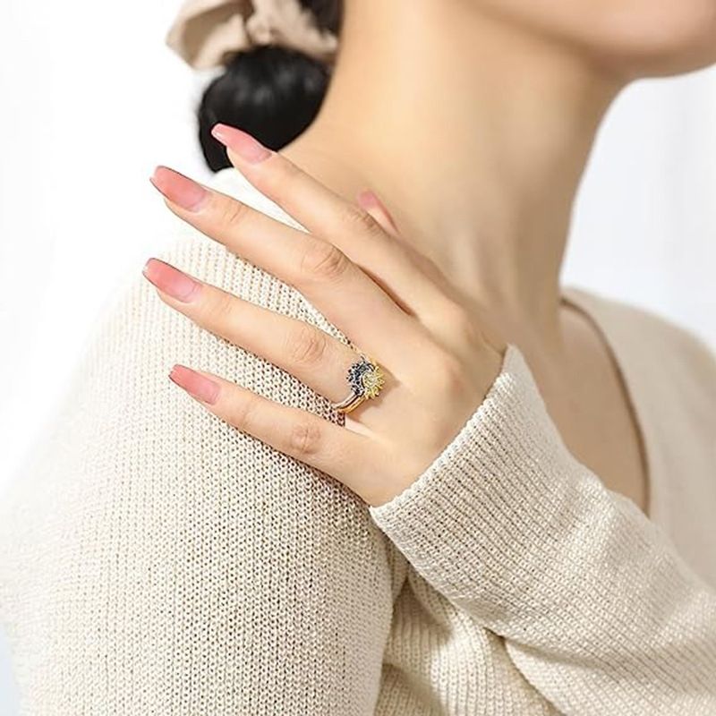Cross border New Sun Moon Stackable Celestial Couple Ring Sun Moon Same Radiance Friendship Promise Women's Ring