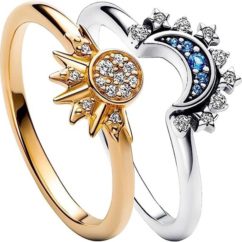 Cross border New Sun Moon Stackable Celestial Couple Ring Sun Moon Same Radiance Friendship Promise Women's Ring