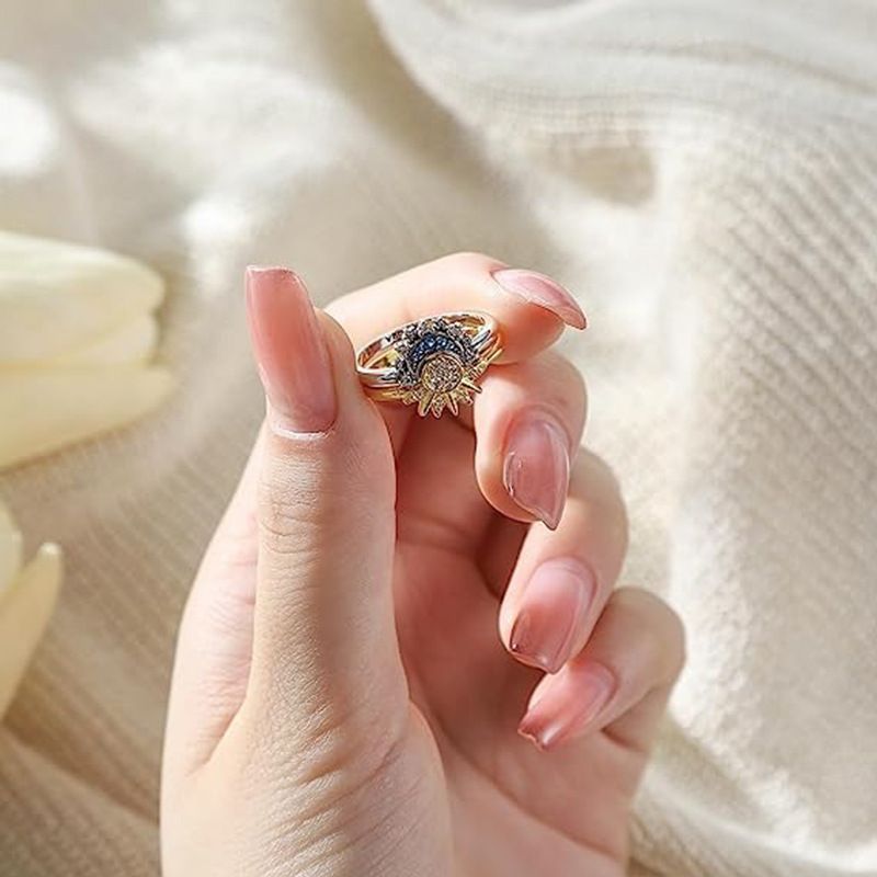 Cross border New Sun Moon Stackable Celestial Couple Ring Sun Moon Same Radiance Friendship Promise Women's Ring