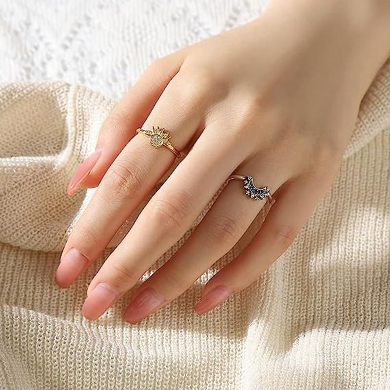 Cross border New Sun Moon Stackable Celestial Couple Ring Sun Moon Same Radiance Friendship Promise Women's Ring