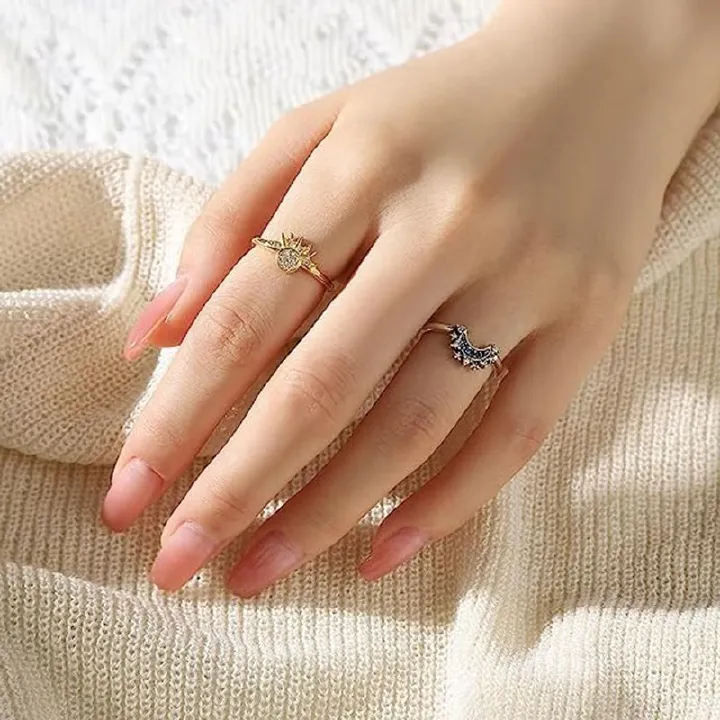 Cross border New Sun Moon Stackable Celestial Couple Ring Sun Moon Same Radiance Friendship Promise Women's Ring