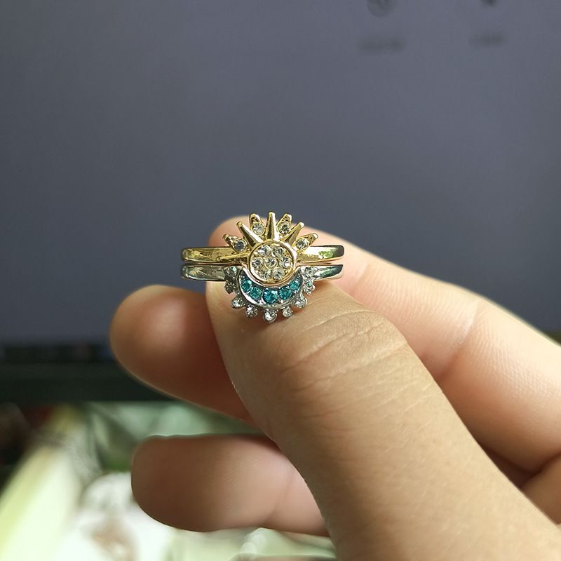 Cross border New Sun Moon Stackable Celestial Couple Ring Sun Moon Same Radiance Friendship Promise Women's Ring