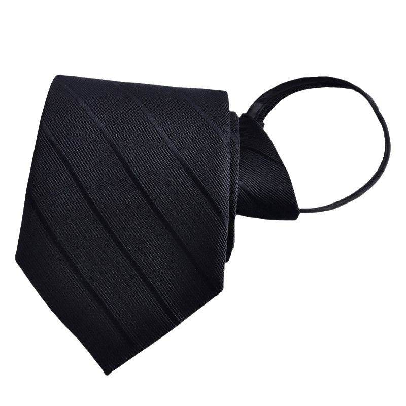 New men's business formal zipper tie, groom's wedding blue striped tie, Korean version black lazy tie, convenient and easy to wear, fashionable and casual office administrative knot free tie