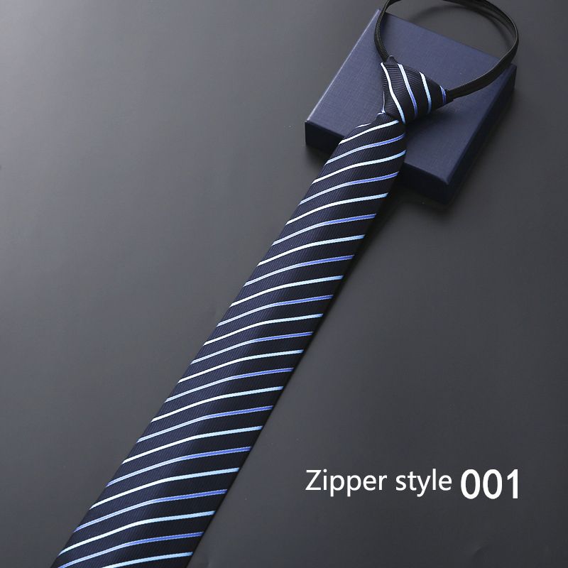 New men's business formal zipper tie, groom's wedding blue striped tie, Korean version black lazy tie, convenient and easy to wear, fashionable and casual office administrative knot free tie