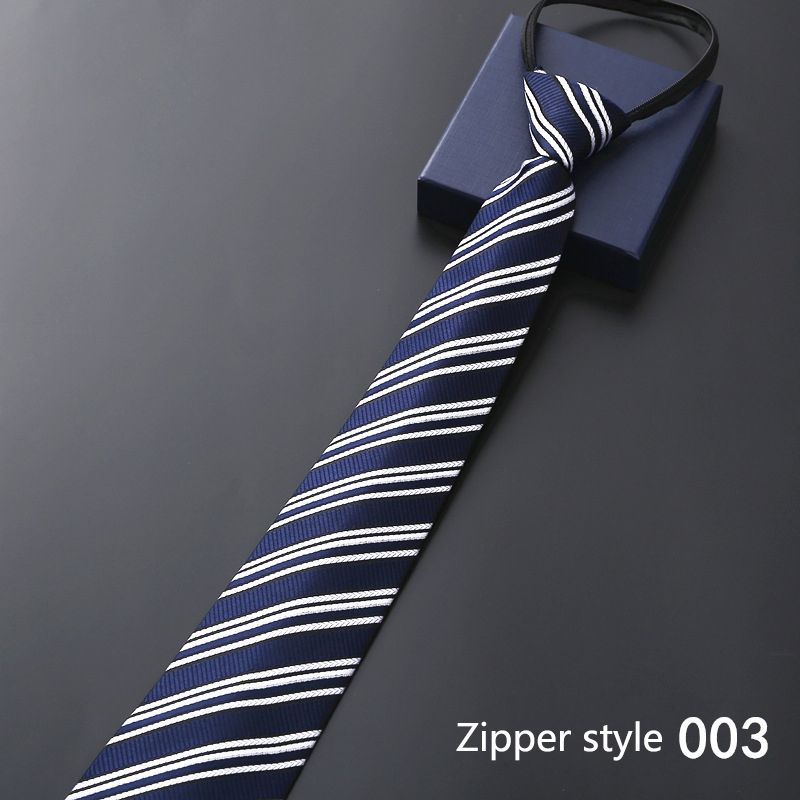 New men's business formal zipper tie, groom's wedding blue striped tie, Korean version black lazy tie, convenient and easy to wear, fashionable and casual office administrative knot free tie