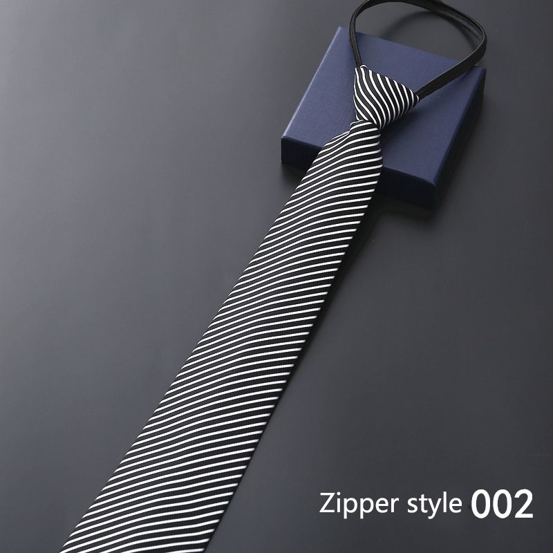 New men's business formal zipper tie, groom's wedding blue striped tie, Korean version black lazy tie, convenient and easy to wear, fashionable and casual office administrative knot free tie