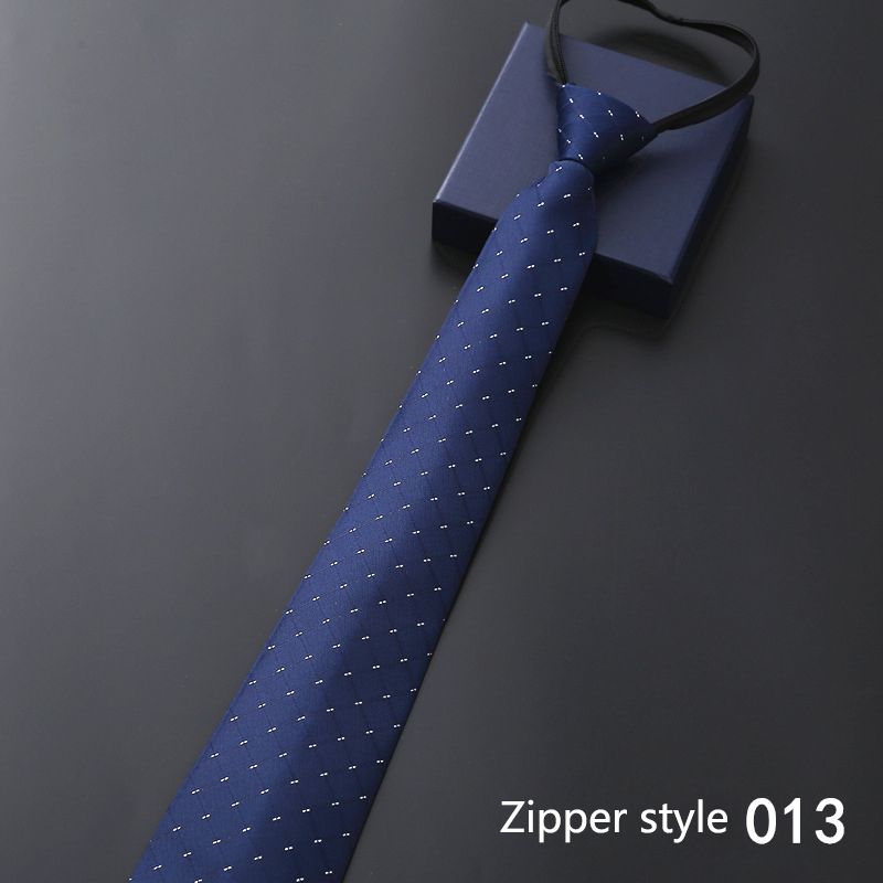 New men's business formal zipper tie, groom's wedding blue striped tie, Korean version black lazy tie, convenient and easy to wear, fashionable and casual office administrative knot free tie