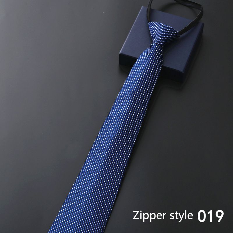 New men's business formal zipper tie, groom's wedding blue striped tie, Korean version black lazy tie, convenient and easy to wear, fashionable and casual office administrative knot free tie