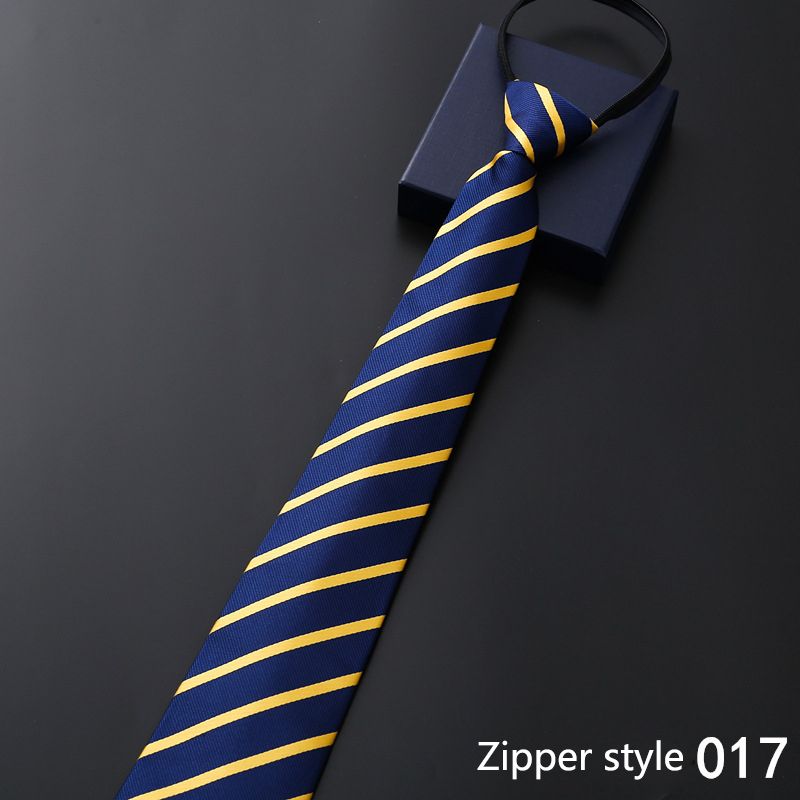 New men's business formal zipper tie, groom's wedding blue striped tie, Korean version black lazy tie, convenient and easy to wear, fashionable and casual office administrative knot free tie