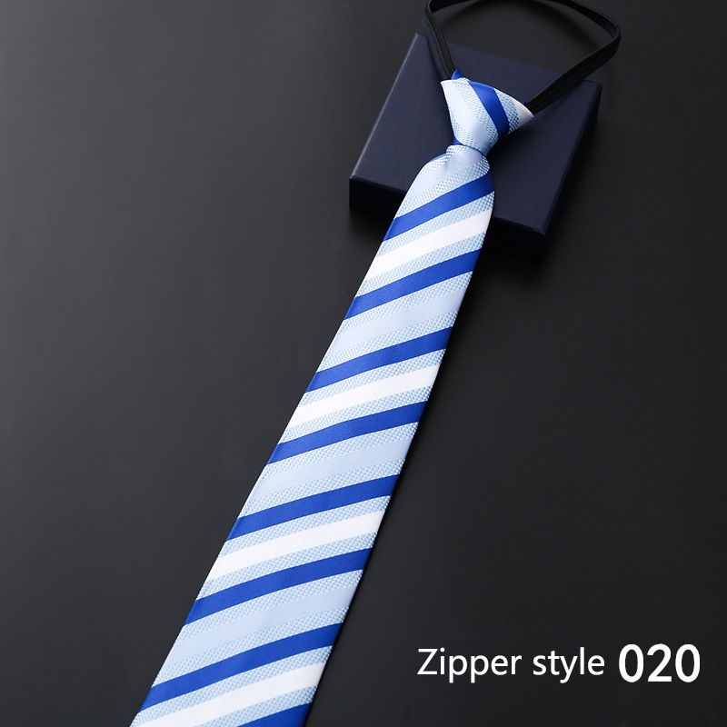 New men's business formal zipper tie, groom's wedding blue striped tie, Korean version black lazy tie, convenient and easy to wear, fashionable and casual office administrative knot free tie