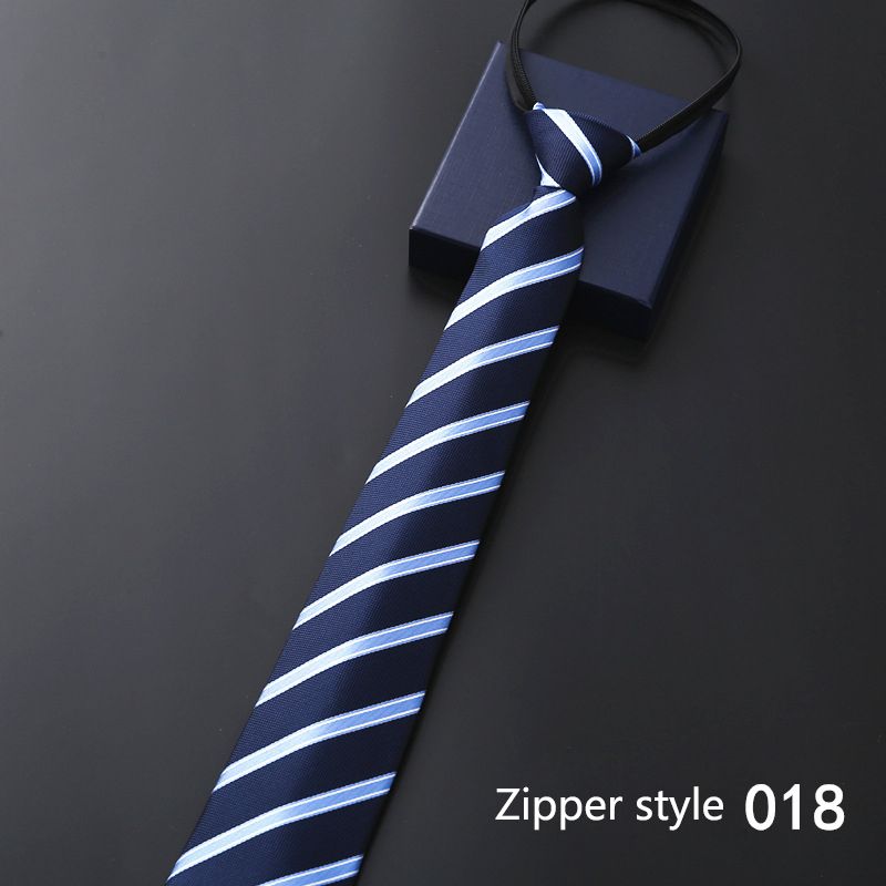New men's business formal zipper tie, groom's wedding blue striped tie, Korean version black lazy tie, convenient and easy to wear, fashionable and casual office administrative knot free tie