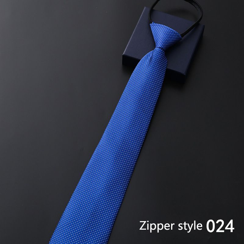 New men's business formal zipper tie, groom's wedding blue striped tie, Korean version black lazy tie, convenient and easy to wear, fashionable and casual office administrative knot free tie