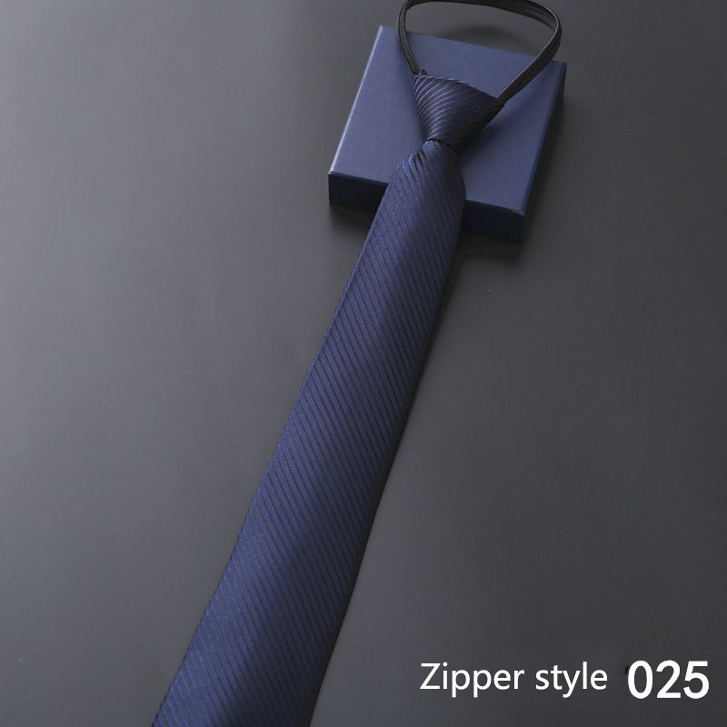 New men's business formal zipper tie, groom's wedding blue striped tie, Korean version black lazy tie, convenient and easy to wear, fashionable and casual office administrative knot free tie