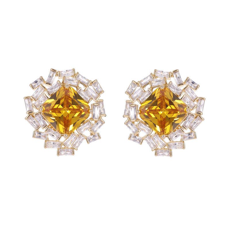 S925 Silver Needle New Earrings Zircon High Grade Crystal Earrings Trendy Niche Light Luxury Super Sparkling Square Sugar Zircon Earrings