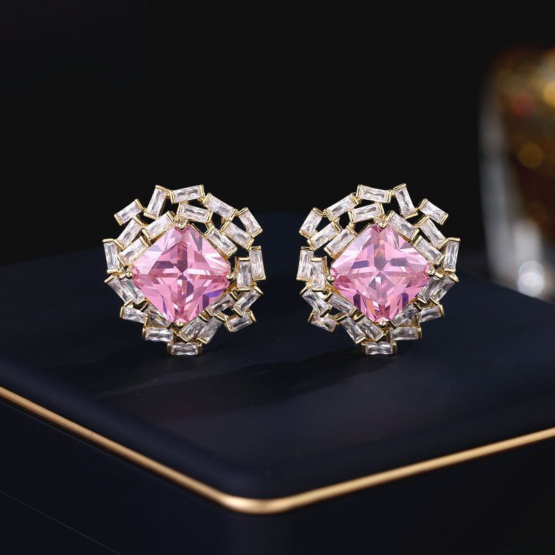 S925 Silver Needle New Earrings Zircon High Grade Crystal Earrings Trendy Niche Light Luxury Super Sparkling Square Sugar Zircon Earrings