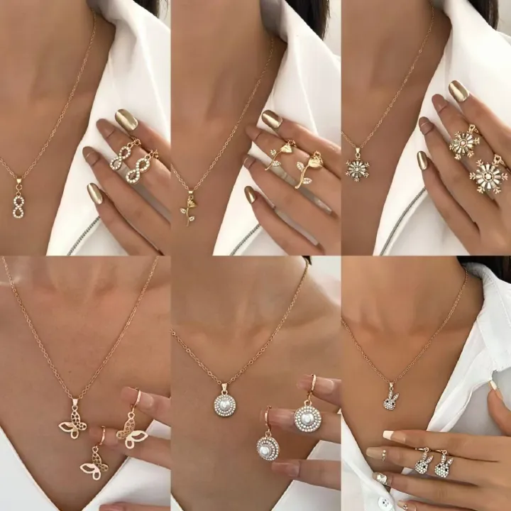 2025 New Diamond Set Butterfly Jewelry for Women, Ins Creative Design Necklace, Love Flower Earring Set, Crown Butterfly Eardrop Set, Hot Selling Pearl Jewelry, Fashionable and Versatile, Hot selling