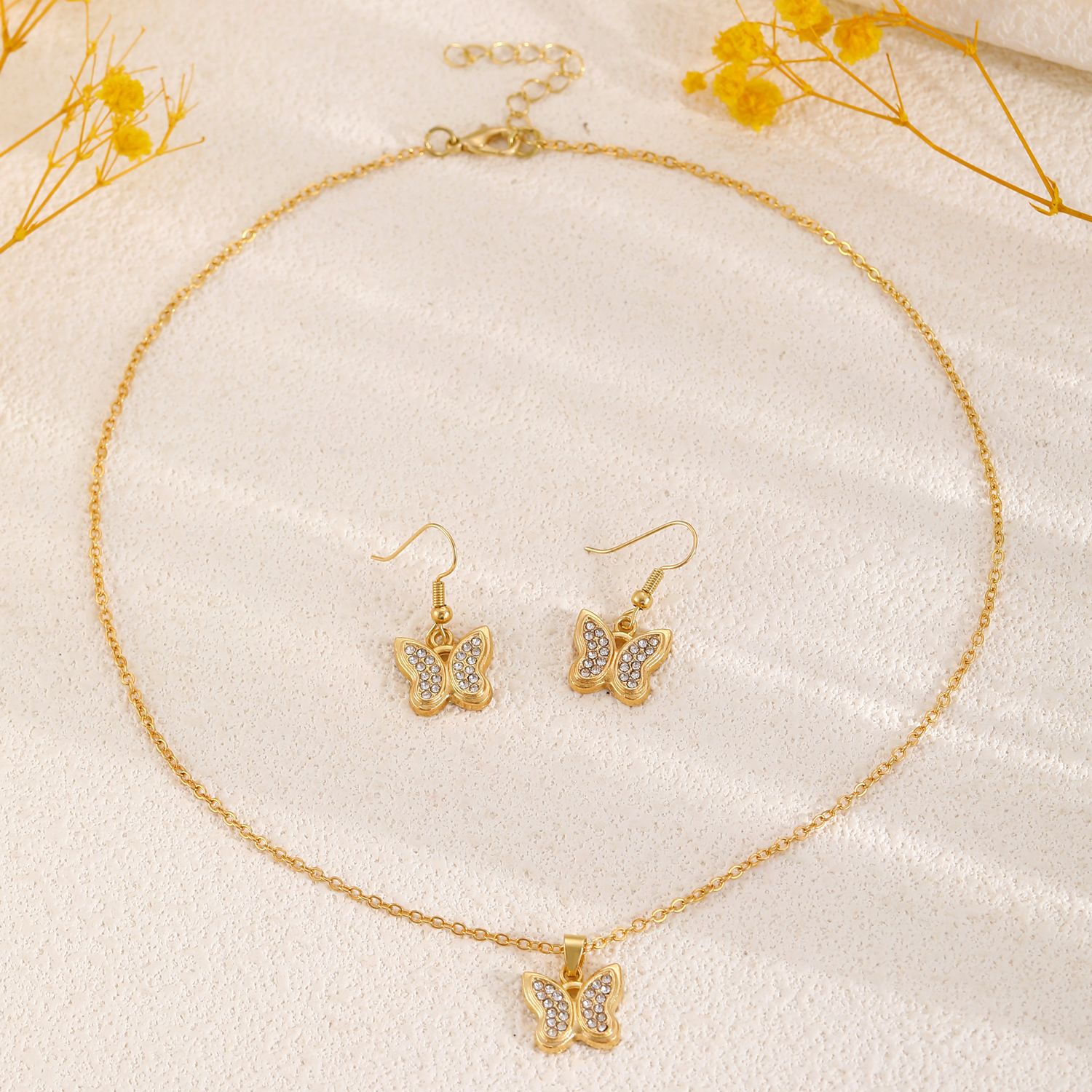 2025 New Diamond Set Butterfly Jewelry for Women, Ins Creative Design Necklace, Love Flower Earring Set, Crown Butterfly Eardrop Set, Hot Selling Pearl Jewelry, Fashionable and Versatile, Hot selling