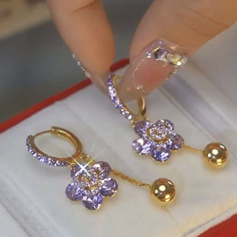 Silver Needle Exquisite Zircon Clover AB Double Wear Double sided Earrings Fashionable Atmosphere Versatile Daily New Ear Buckle