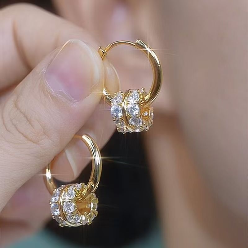 Silver Needle Exquisite Zircon Clover AB Double Wear Double sided Earrings Fashionable Atmosphere Versatile Daily New Ear Buckle
