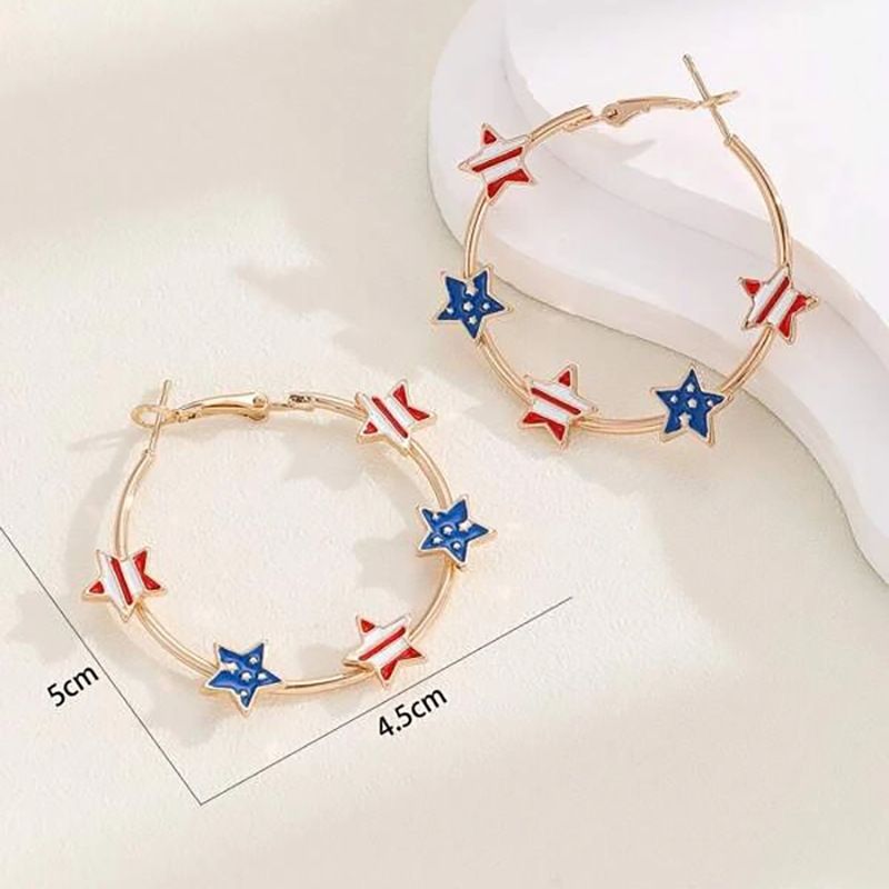 New Cross border American Independence Day Pentagram Flag Drip Oil Earrings Women's European and American Fashion Star Earrings