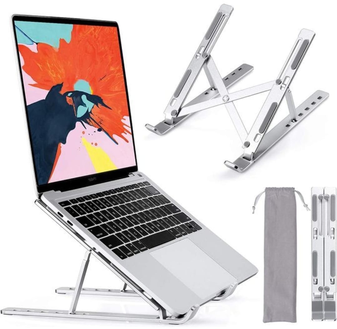Metallic laptop/note pad stand,Laptop Holder Riser Computer Stand, Adjustable Aluminum Foldable Portable Notebook Stand, Compatible with MacBook Air Pro, HP, Lenovo, Dell