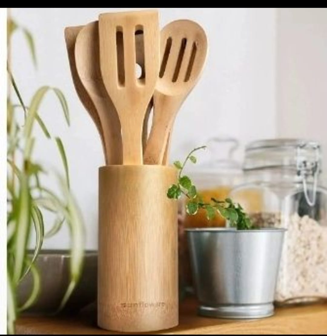 Bamboo mwiko set Organic Bamboo Cooking Utensils Set Spoons, Spatulas With Holder For High Heat Resistant In Nonstick Pots, Pans & Cast Irons Skillets Great Gift Idea For Everyday Use