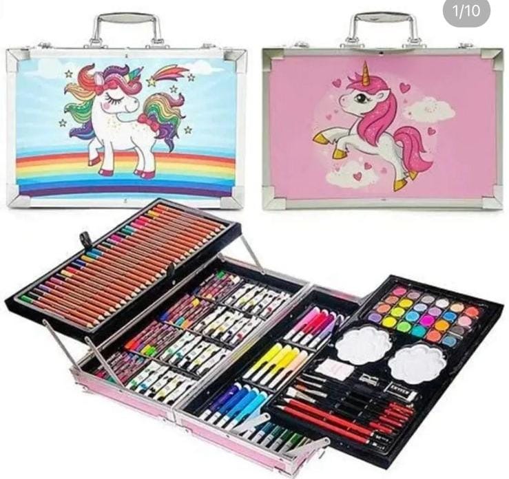 145 pcs art set,Deluxe Art Set, Wooden Art Box & Drawing Kit with Crayons, Oil Pastels, Colored Pencils, Watercolor Cakes, Sketch Pencils, Paint Brush, Sharpener, Eraser, Color Chart