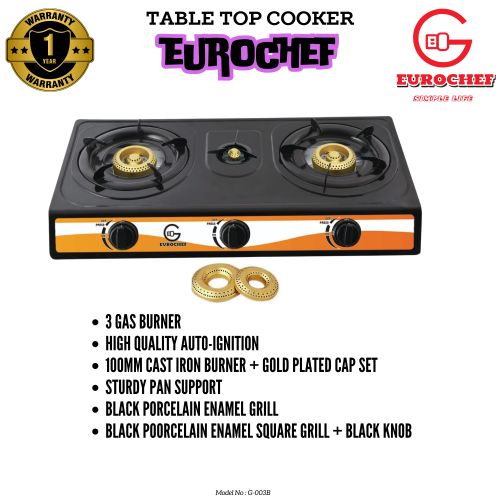 KILLMALL BLACK FRIDAY SPECIAL OFFERS PROMOTION PRICES ONLY. Eurochef G-003B TABLE COOKER STAINLESS STEEL TRIPPLE (3) BURNER GAS COOKER BLACK BEST QUALITY HIGHLY RECOMMENDED