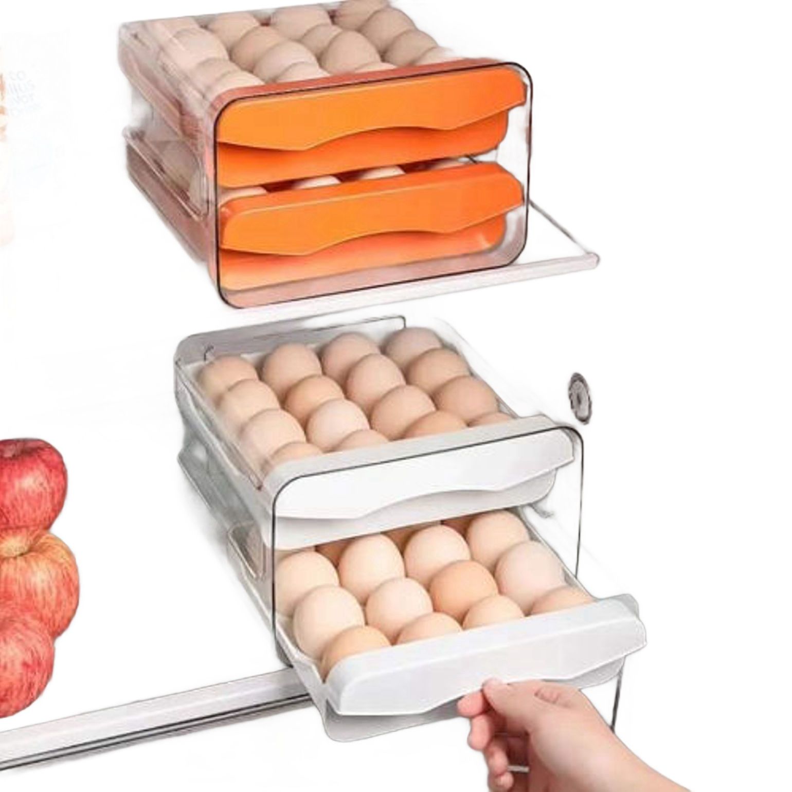 32pcs Egg Holder With Plastic Tray Carrier Cases ; Material. Plastic ; Number In Pack 32
 Home Egg Container With Lid and Handle for Refrigerator -- Clear Stackable Egg Holder for Kitchen Sttorage.