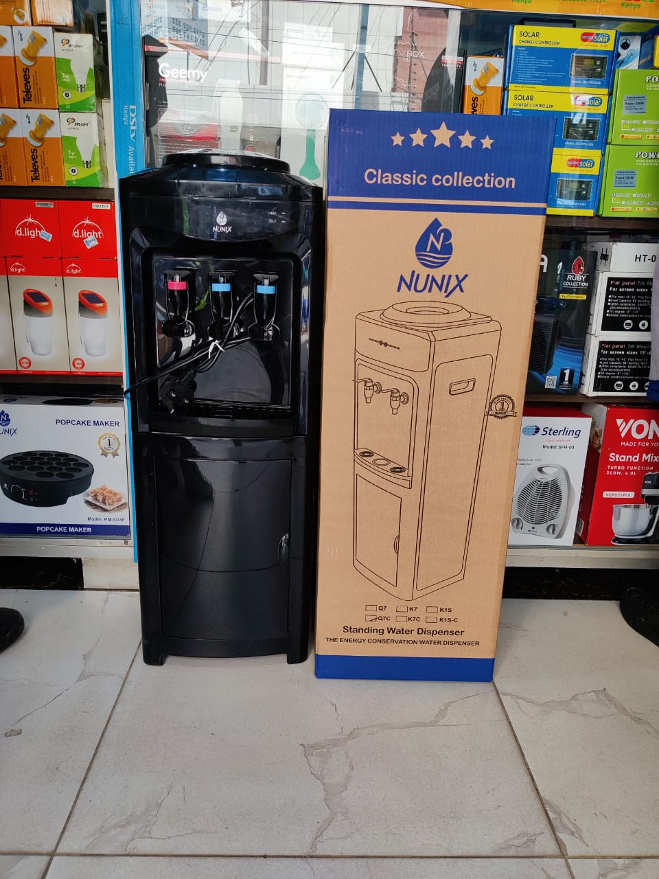 Nunix 3 taps c free standing water dispenser (black)  This Hot, Normal and Cold water dispenser is ideal for home, office or any outdoor environment as it is not only easy to use but also features a