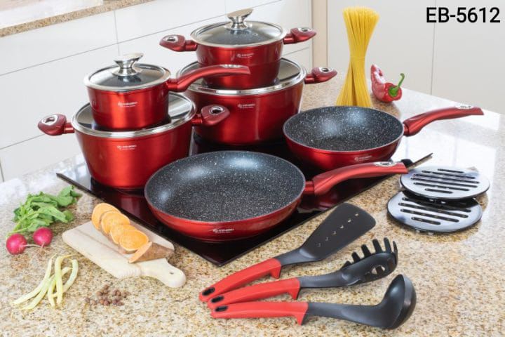 EDENBERG 15 pcs High quality luxury Scratch-Resistant cookware set sufuria with kitchen tools  The pots are made of high quality pressed aluminium with a ceramic marble coating which is additionally c
