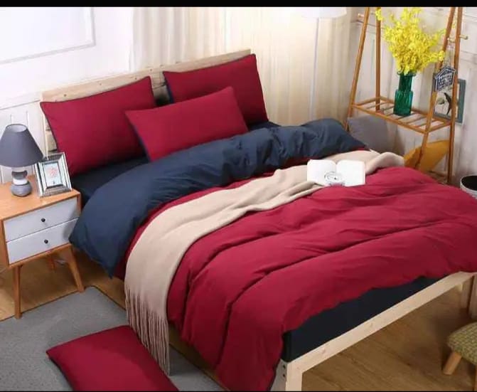 Double-Sided Duvet Cover Set – Pure Cotton (6×7)  Transform your bedroom with the simple elegance and versatility of our Plain Double-sided Color Cotton Duvet Covers set today.Both sides of the duvet