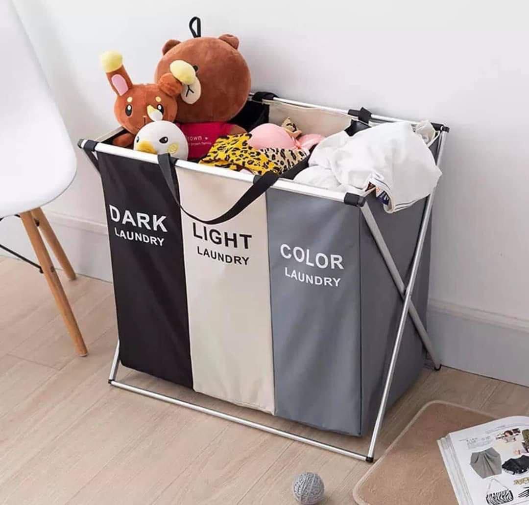 *3 compartment foldable Laundry Basket  , .LIGHTWEIGHT - Being lightweight yet durable for frequent use, convenient for little kids and the aged. The sturdy carry straps make the clothes basket easy t