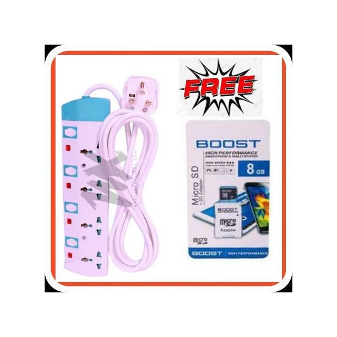 THE ORIGINAL Power King Heavy Duty 4 Way Power Extension Cable 3A 230V + Free 8GB Memory Card