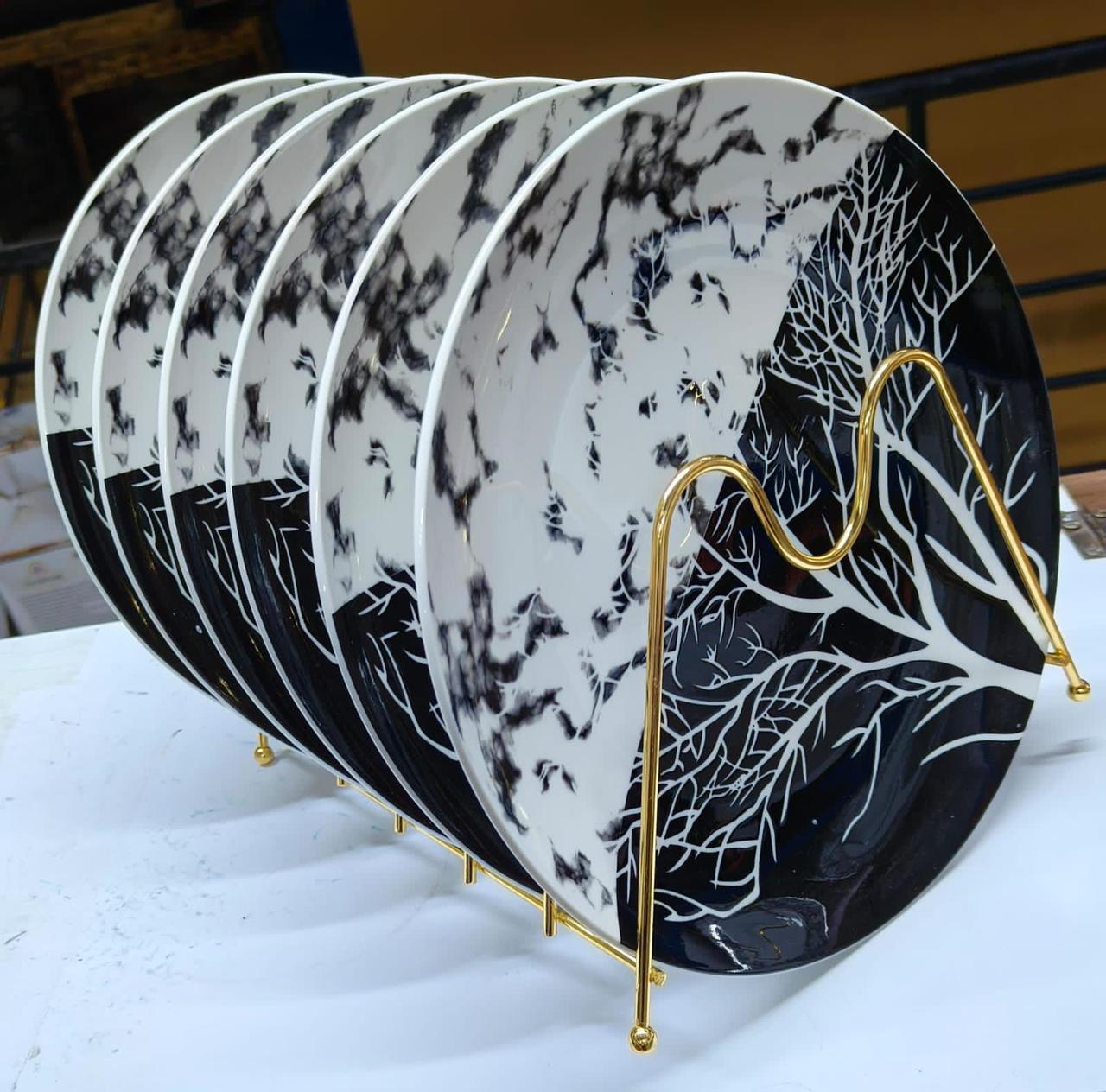 Ceramic 6 Pcs BLACK & WHITE BEAUTIFUL DINNER PLATES