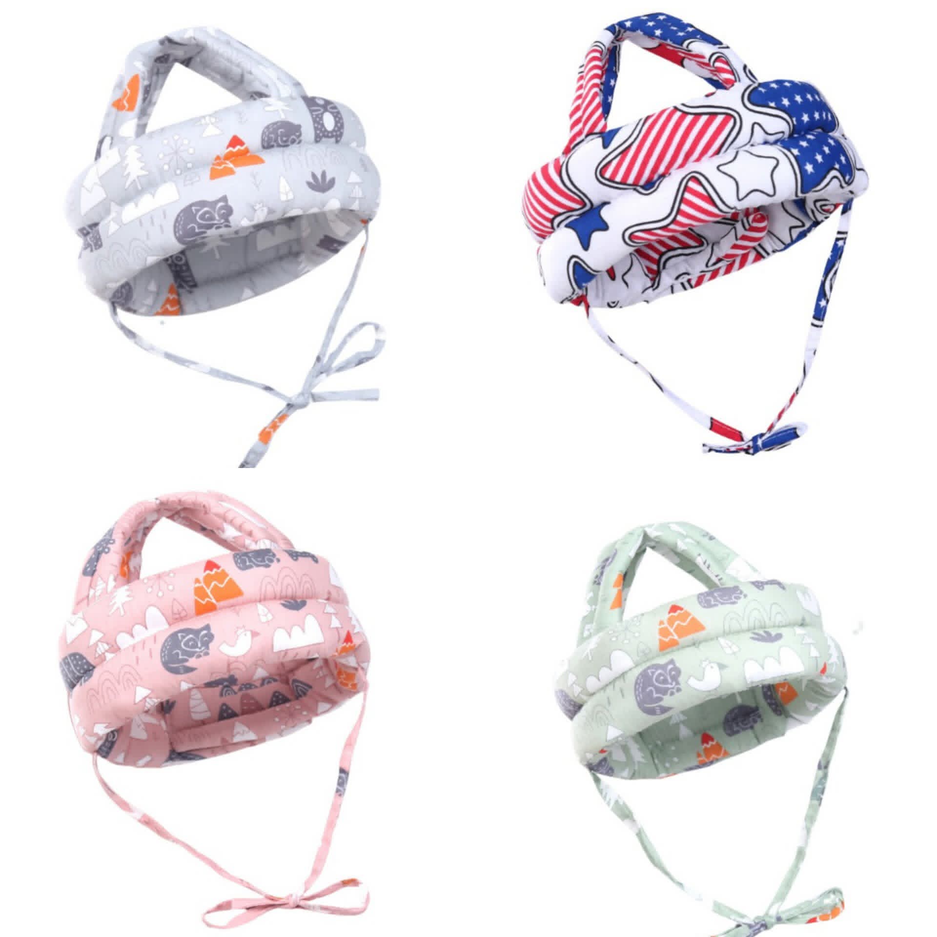 Baby Helmet These Pure cotton Warm printed baby helmets. Spongy fabric that bounces when they fall preventing any injuries. Made of the purest cotton to absorb excess heat and moisture giving the baby