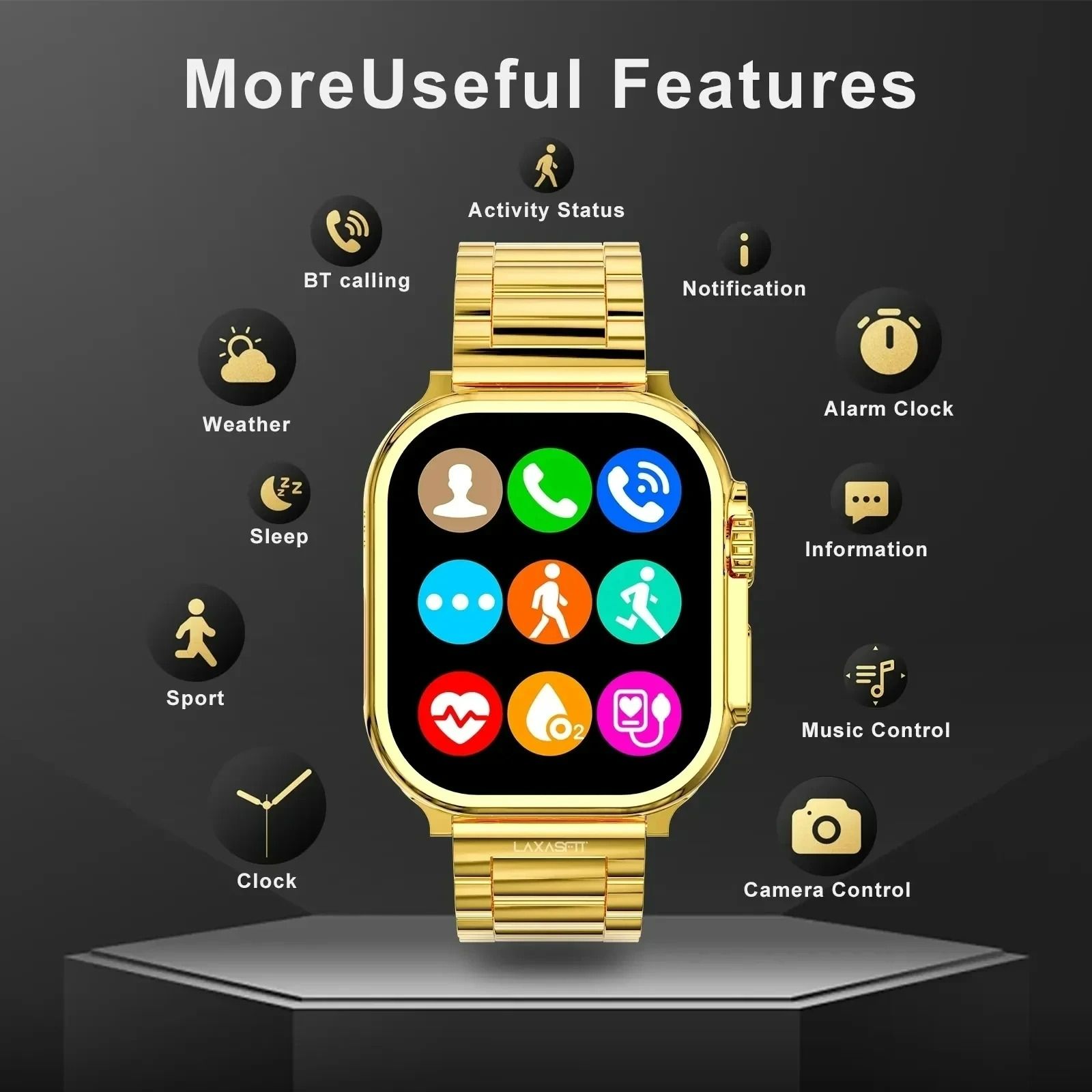 New Upgrade Golden Smart Watch 2.2 inch G9 Ultra Pro Bluetooth Waterproof Sports Smartwatch with Real Screw Buckle Metal Dual Band Business Luxury Watches