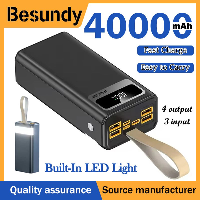 【Besundy】Portable Power Bank 40000mAh Super Fast charge 22.5W High capacity charger Power Banks With LED Light Outdoor Power Station Black