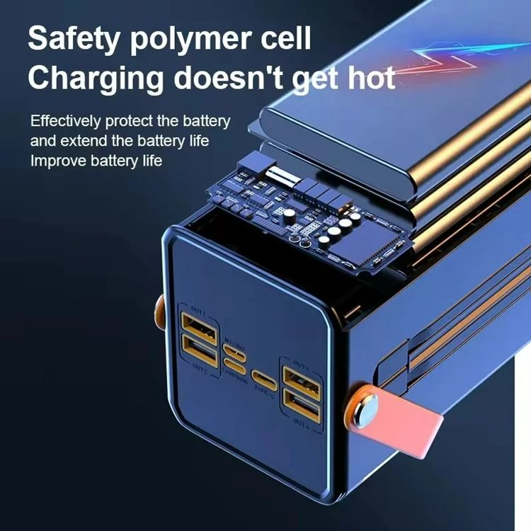 【Besundy】80000mAh Power Bank Portable PD 22.5w Fast Charge Power Banks With 2 Cable LED Camping Light With Handle LCD Display High Capacity Type-C Power Banks
